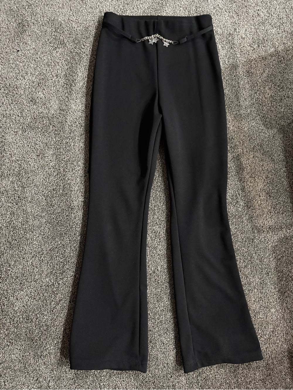 Basic Editions Black Flare Pants with Silver Chain Accent